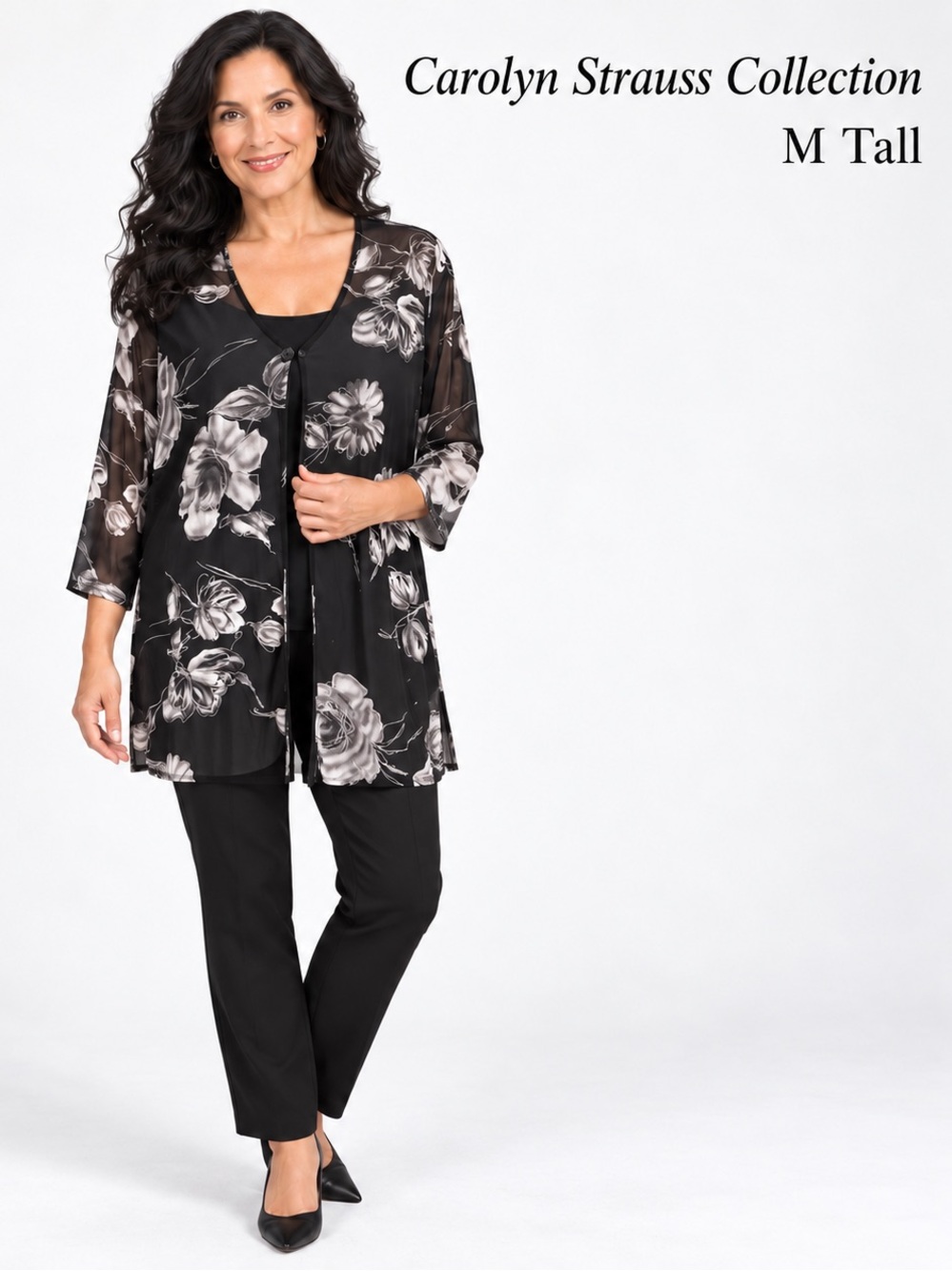 Carolyn Strauss Collection Black Floral Mesh Jacket M Tall feminine romantic